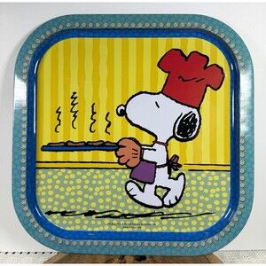 VTG Giftco Peanuts Chef Snoopy Metal Tin Serving Tray Baking Cookies 11"